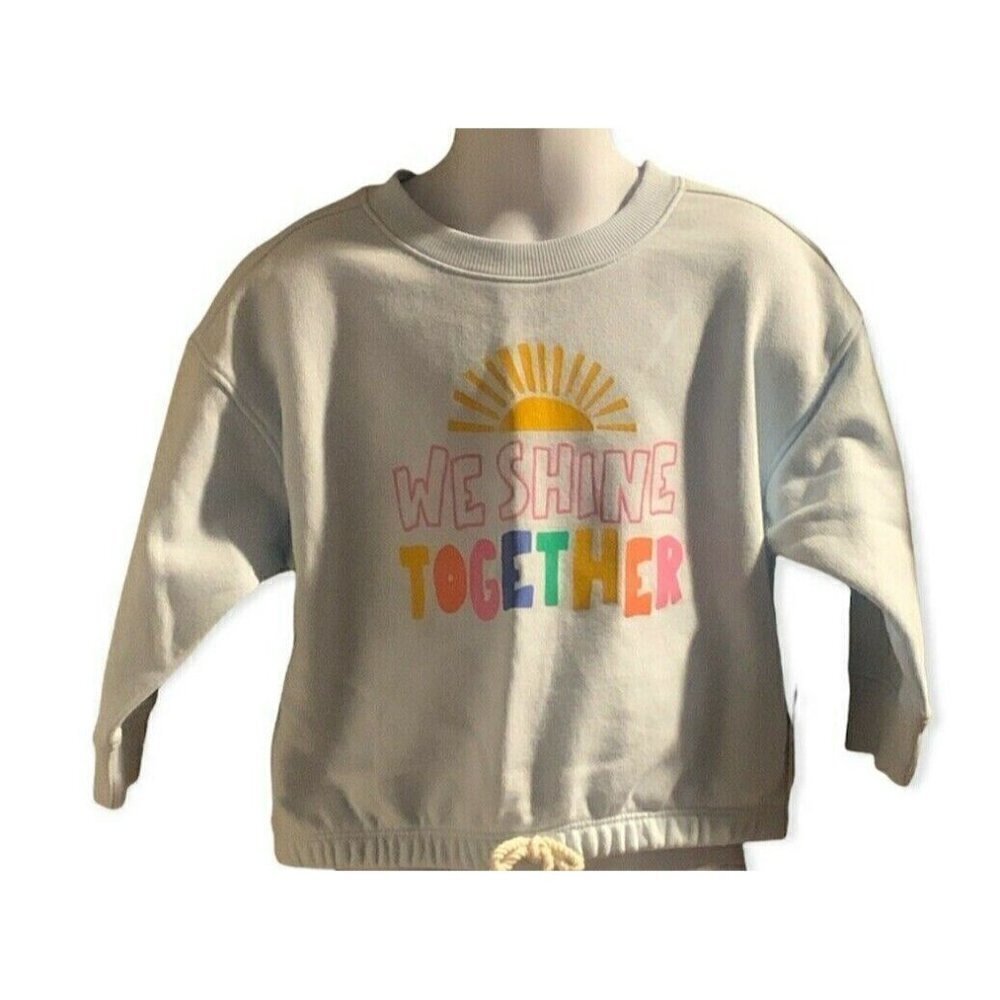 Old Navy Girls Graphic Sweatshirt Size 2T Light Blue Drawstring Hem Long Sleeve